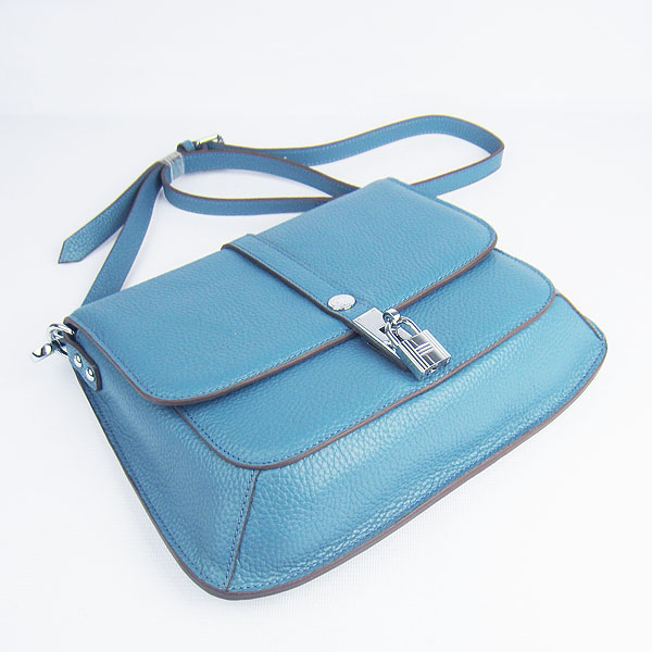 Fake Hermes Togo Leather Messenger Bag Blue 8079